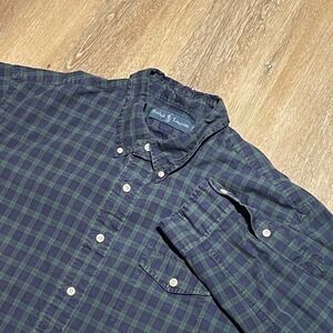 Ralph Lauren Mens XXL Blue Green Plaid‎ Button Down Long Sleeve Shirt EUC